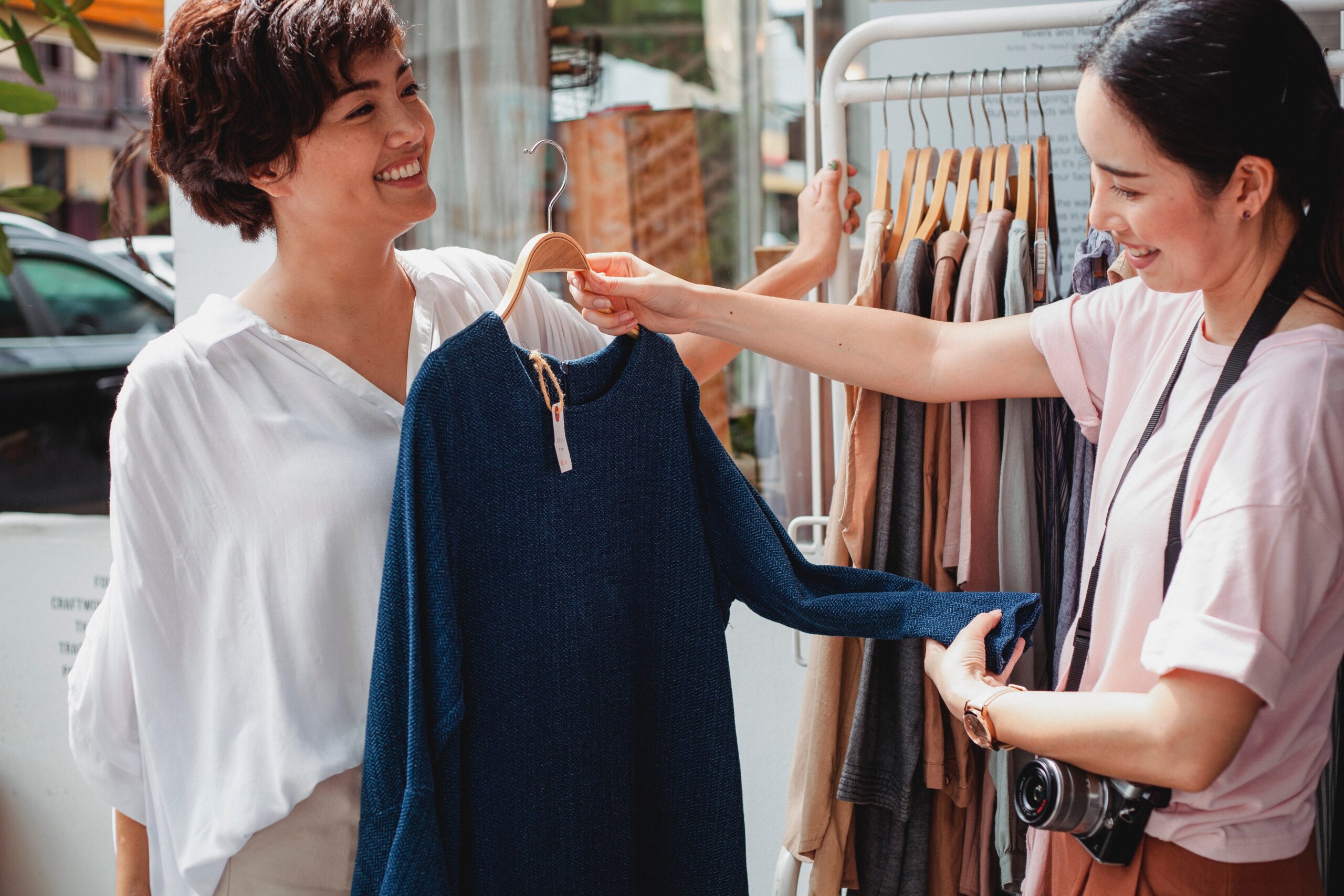 Woman shopping and talking about payment methods